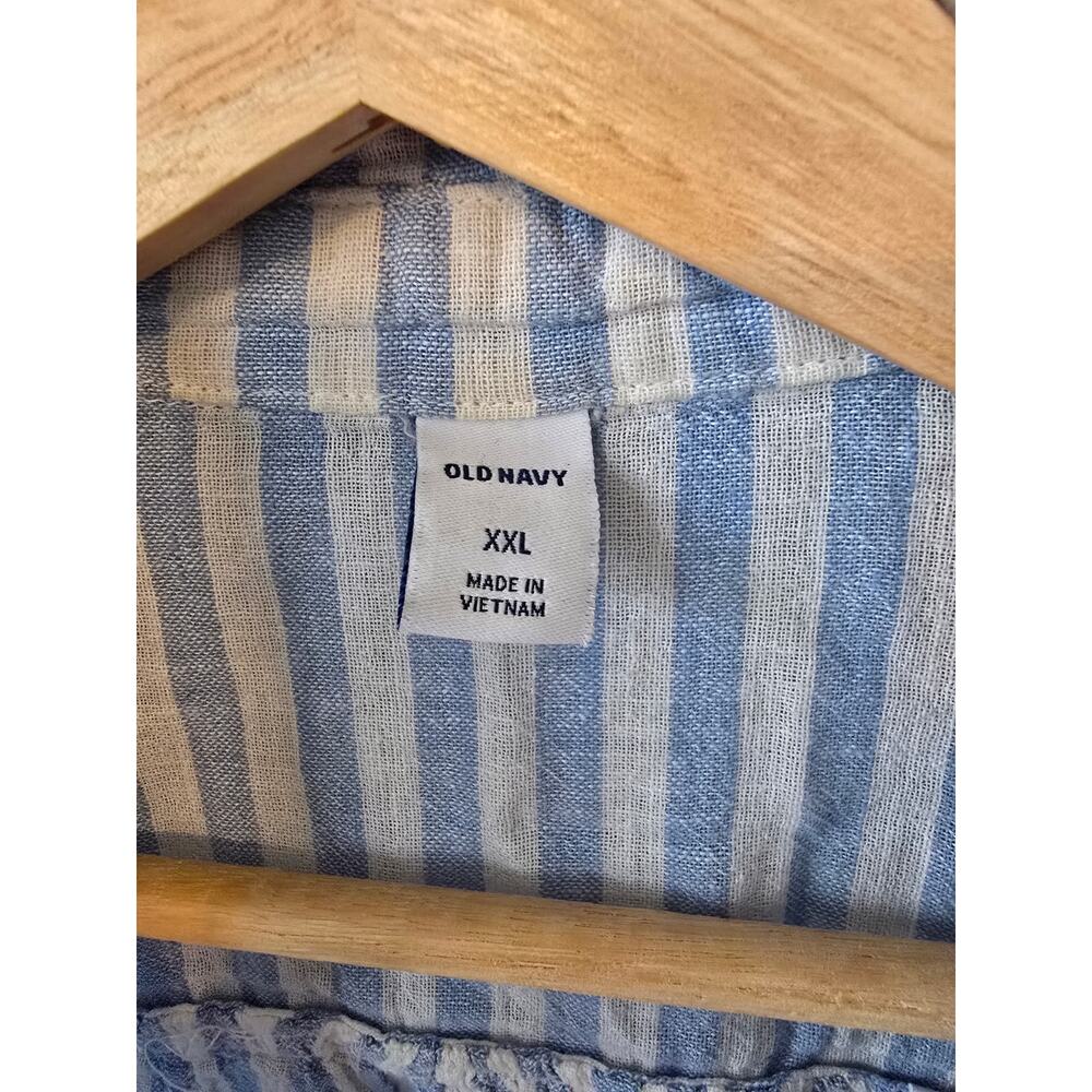 Old Navy Linen Blend Striped Tie Front Shirt XXL Coastal Summer Top Relaxed Fit - Picture 5 of 8